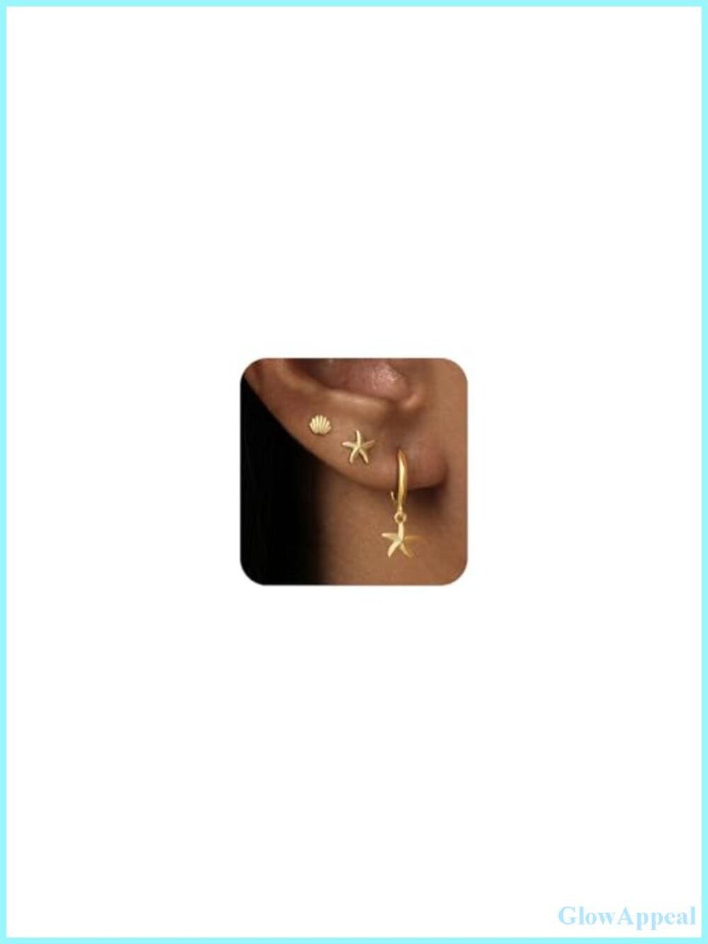 14K Gold Plated Seashell Starfish Dangle Earrings Set for Women Hypoallergenic